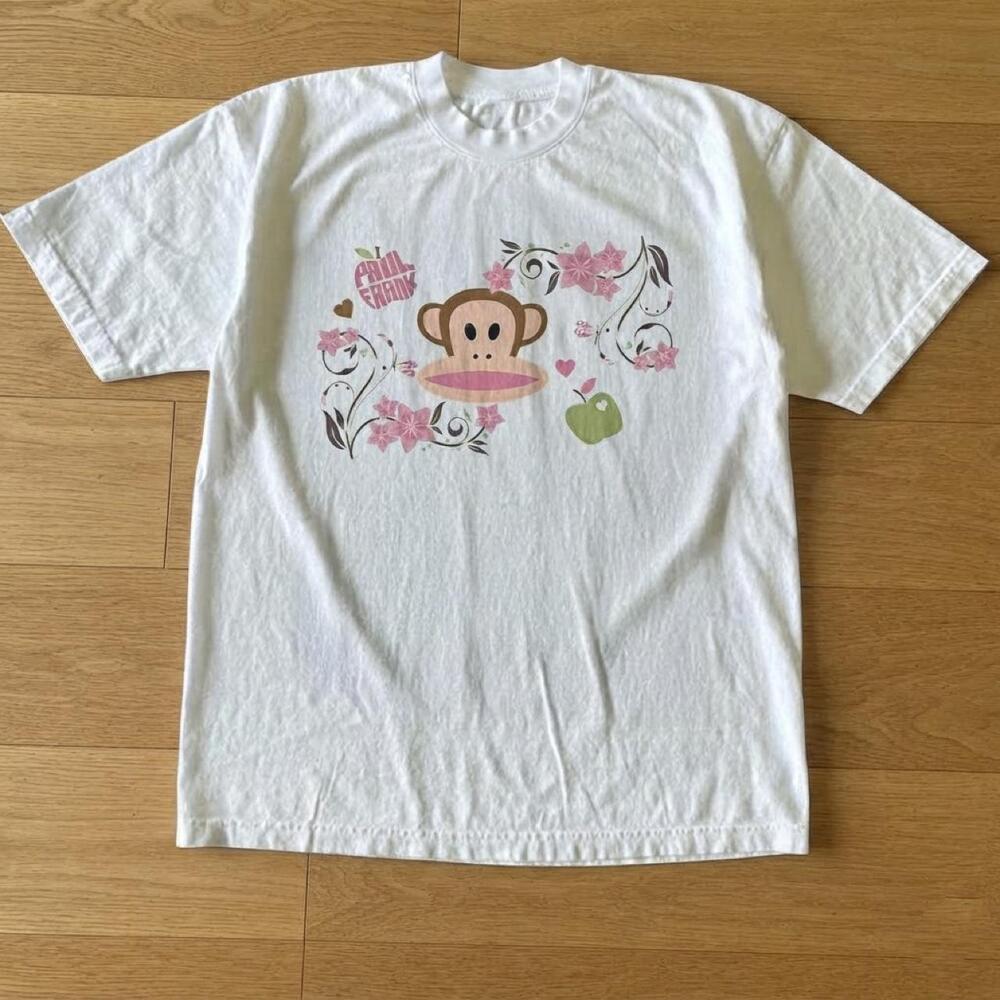 Paul Frank Pink Cherry Blossom Floral White Gildan Unisex Graphic Tee